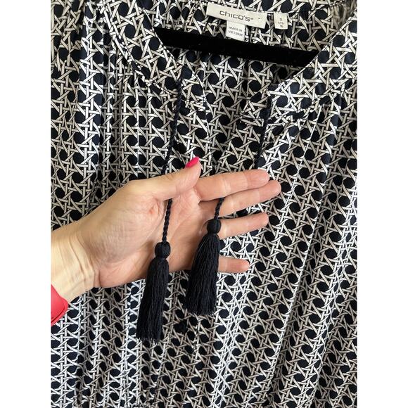 CHICO'S Navy White Cotton Poplin Basket Weave Tiered Maxi Dress Sz 3 US 16 - Picture 4 of 14